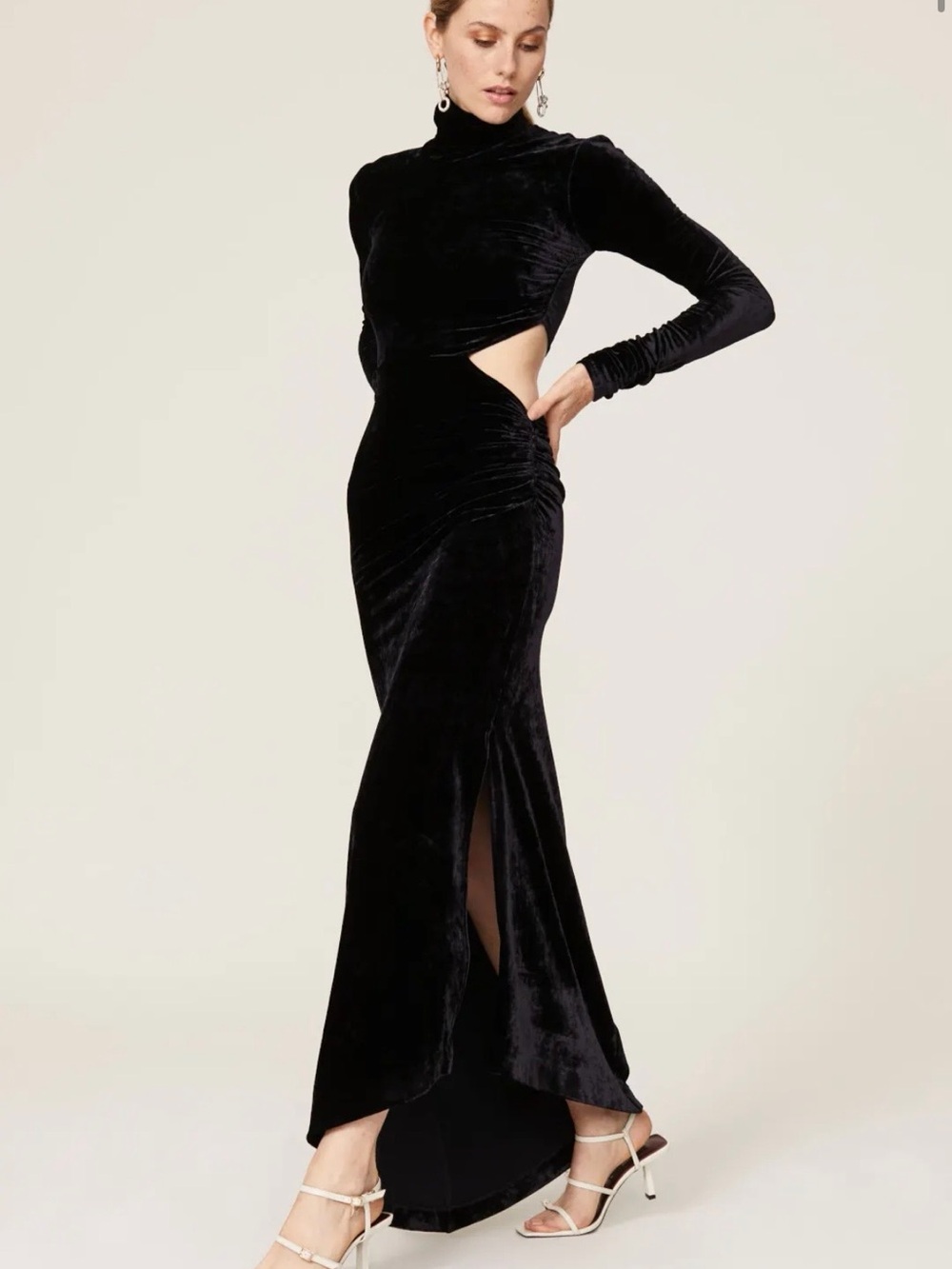 A.L.C. Navy Velvet Long-Sleeve Cutout Evening Gown - Picture 3 of 9